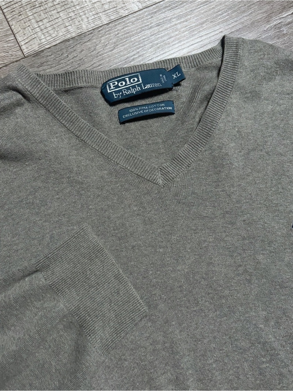 Polo Ralph Lauren Sweater Pullover Jumper Size XL Gray Blue Pony Logo V-neck